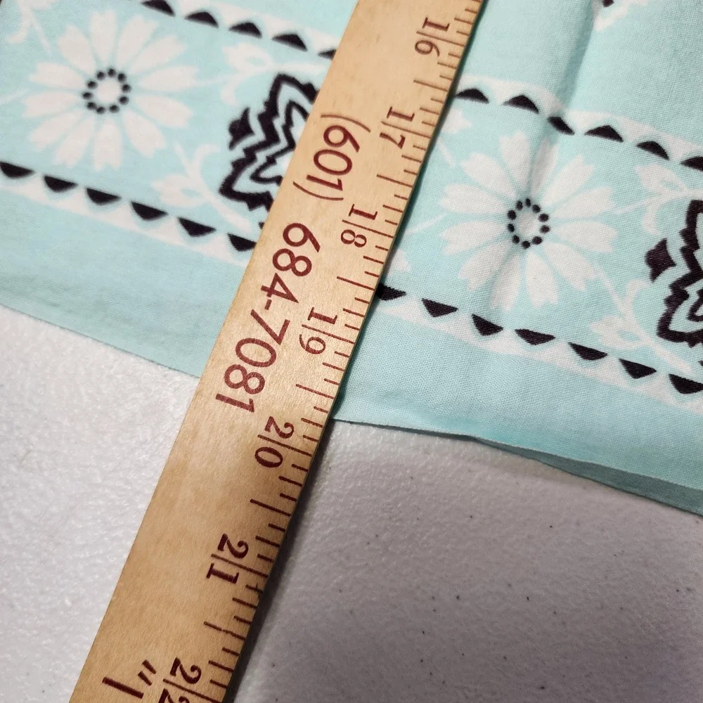 Vintage RN 13962 Light Teal Blue Cotton Floral Geometric Bandana Neckerchief